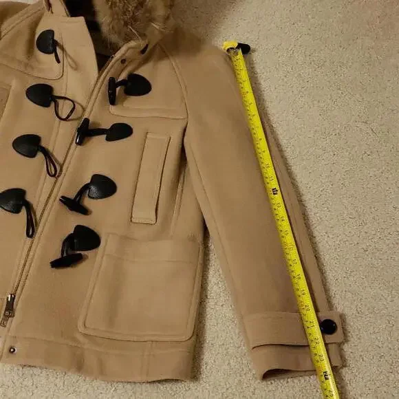 BURBERRY CHECK LINED WOOL TOGGLE DUFFLE COAT WITH FUR TRIMMED HOOD - Picture 15 of 15